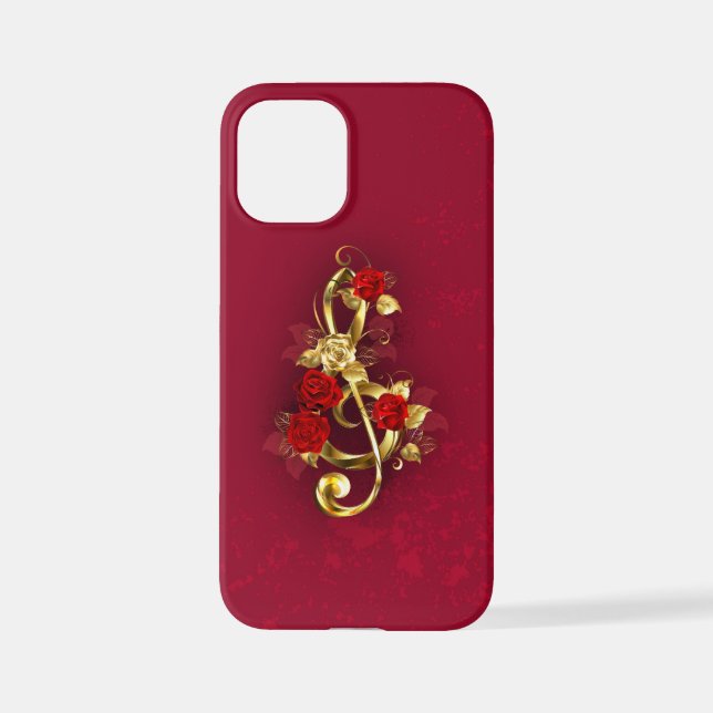 Golden Treble Clef with Rose Flowers iPhone Case (Back)