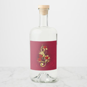 Golden Treble Clef with Rose Flowers Liquor Bottle Label