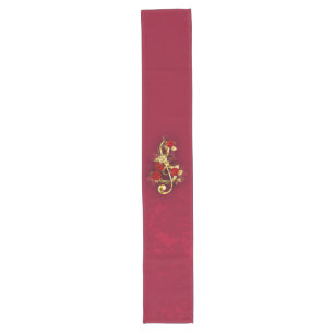 Golden Treble Clef with Rose Flowers Long Table Runner