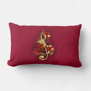 Golden Treble Clef with Rose Flowers Lumbar Pillow