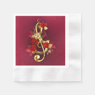 Golden Treble Clef with Rose Flowers Napkin