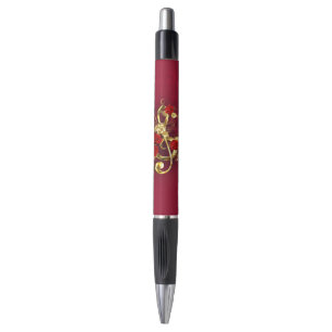 Golden Treble Clef with Rose Flowers Pen