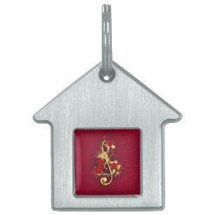 Golden Treble Clef with Rose Flowers Pet ID Tag