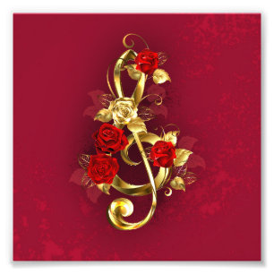 Golden Treble Clef with Rose Flowers Photo Print