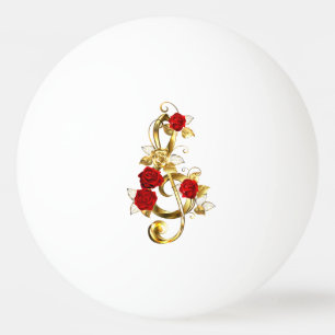 Golden Treble Clef with Rose Flowers Ping Pong Ball