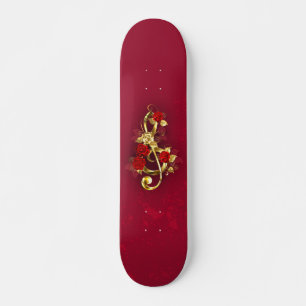 Golden Treble Clef with Rose Flowers Skateboard