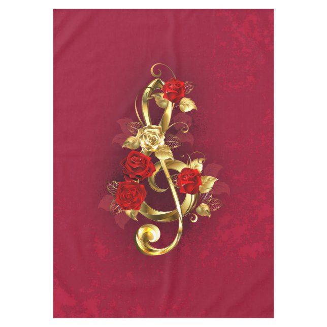 Golden Treble Clef with Rose Flowers Tablecloth (Front)
