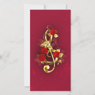 Golden Treble Clef with Rose Flowers Thank You Card