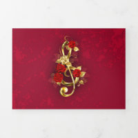 Golden Treble Clef with Rose Flowers