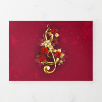 Golden Treble Clef with Rose Flowers