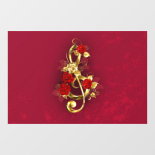 Golden Treble Clef with Rose Flowers Window Cling