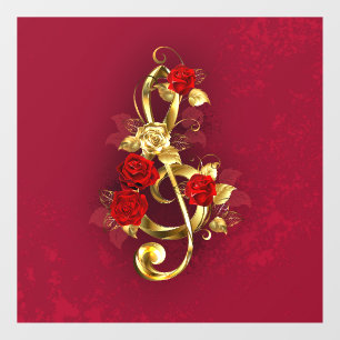 Golden Treble Clef with Rose Flowers Window Cling