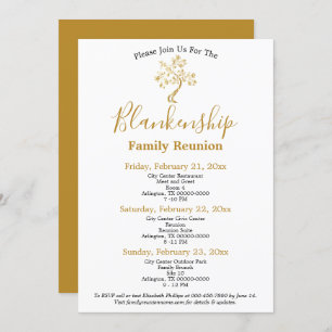 Golden Tree Black White 3-Day Family Reunion  Invitation
