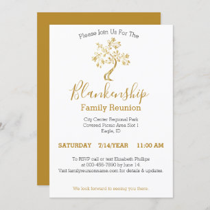 Golden Tree Black White Gold 1-Day Family Reunion  Invitation