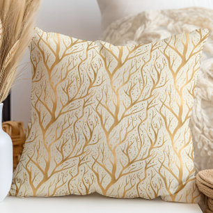Golden Tree Branches - change background colour Throw Pillow
