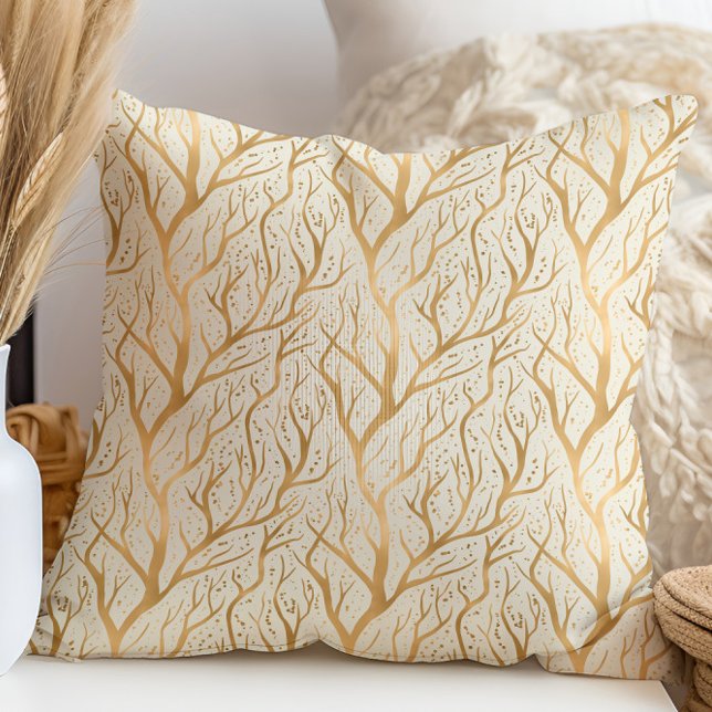 Golden Tree Branches - change background colour Throw Pillow (Creator Uploaded)