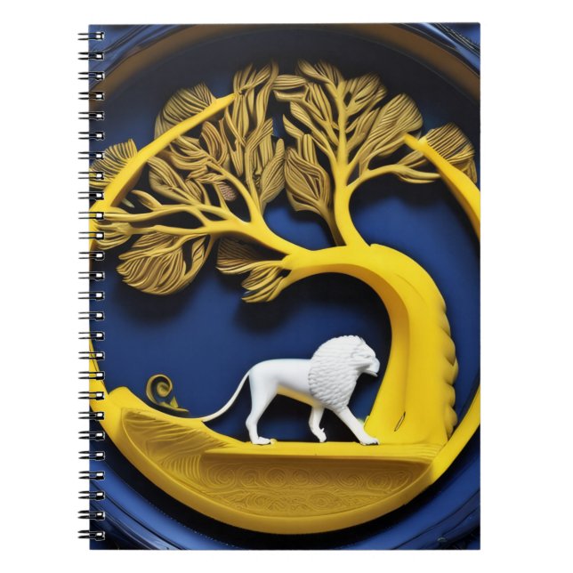 Golden tree framing a white lion Notebook (Front)