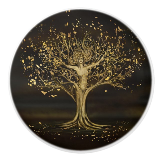 Golden Tree Goddess Ceramic Knob (Front)