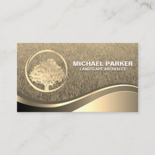Golden Tree Logo Gold Metallic Wave Business Card