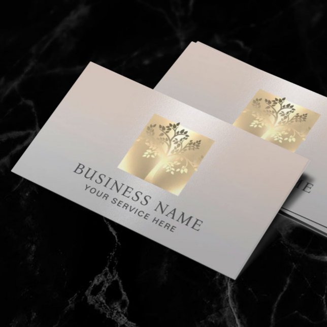 Golden Tree Logo Modern Silver Salon & SPA Business Card (Creator Uploaded)