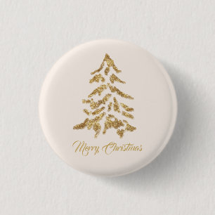 Golden Tree Merry Christmas 1 Inch Round Button
