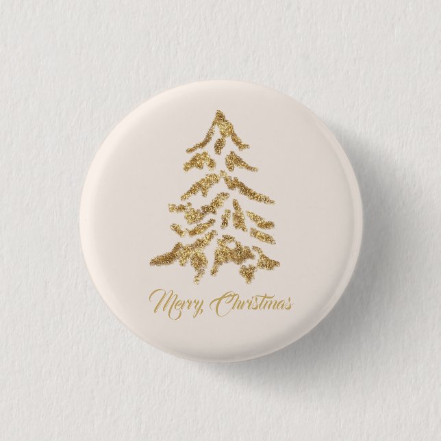Golden Tree Merry Christmas 1 Inch Round Button (Front)