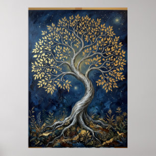 Golden Tree of Life Celestial Poster Mystical Bl