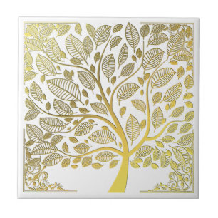 Golden tree of life ceramic tile