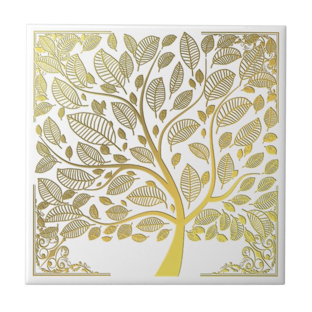 Golden tree of life ceramic tile (Front)
