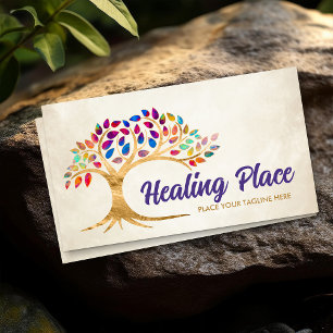 Golden Tree of life colorful leaves  Business Card