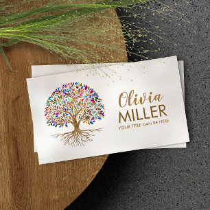 Golden Tree of Life - Colorful Leaves Business Card