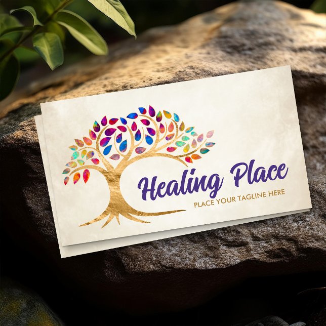 Golden Tree of life colourful leaves  Business Card (Creator Uploaded)