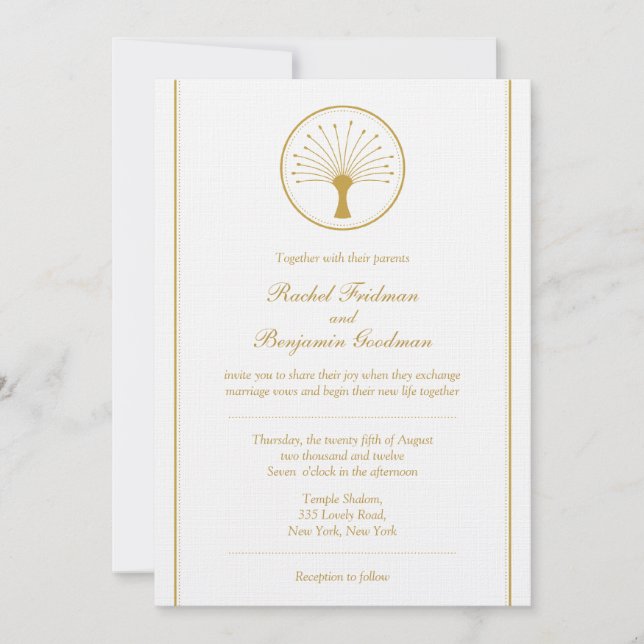 Golden Tree of Life - Jewish Wedding Invitation (Front)
