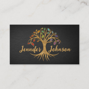 Golden Tree of life - Rainbow Chakra leaves Business Card