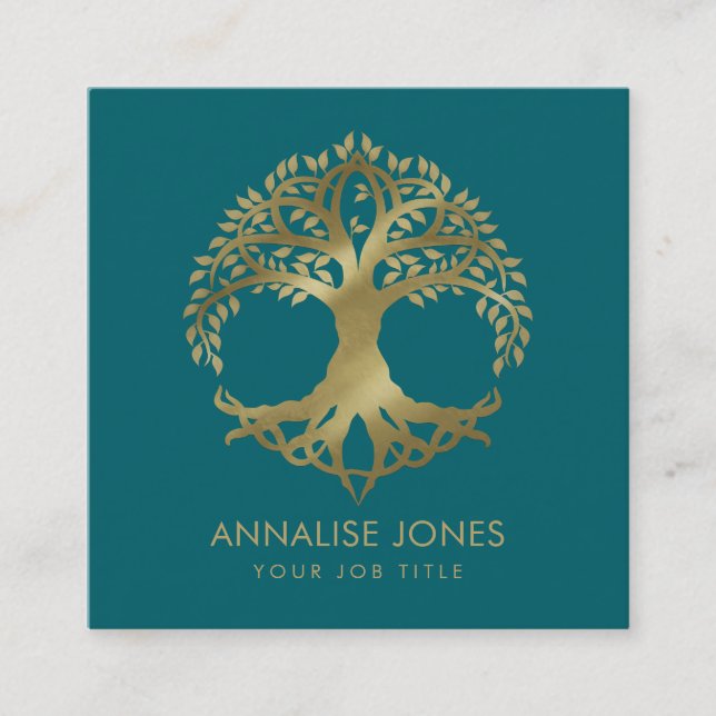 Golden Tree of life Square Business Card (Front)