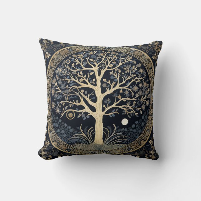Golden Tree of Life Throw Pillow (Front)