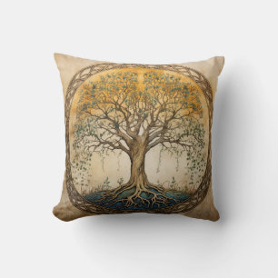 Golden Tree of Life Throw Pillow