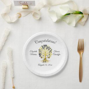 Golden Tree of Life Timeless Sophisticated Elegant Paper Plate