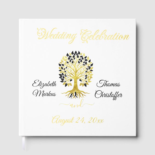 Golden Tree of Life Timeless Sophisticated Wedding Guest Book (Front)