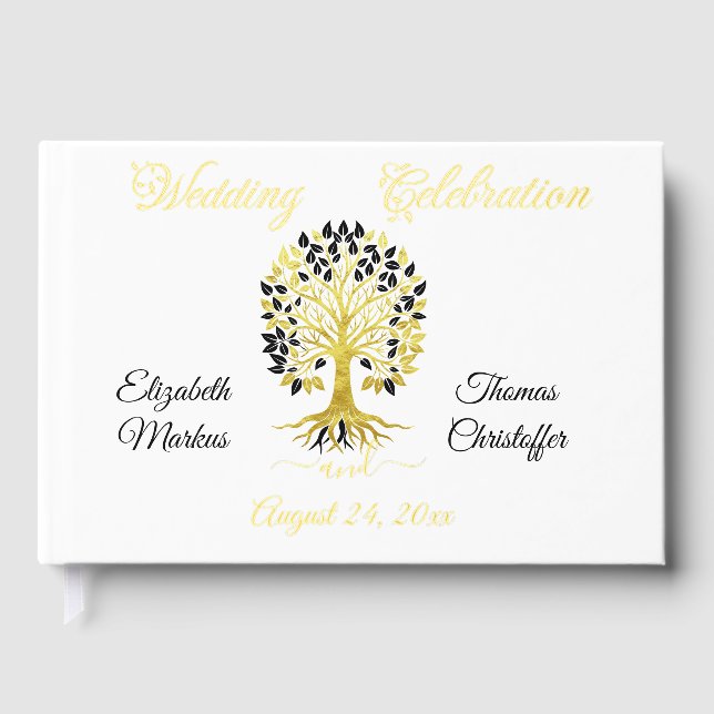 Golden Tree of Life Timeless Sophisticated Wedding Guest Book (Front)