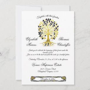 Golden Tree of Life Timeless Sophisticated Wedding Invitation