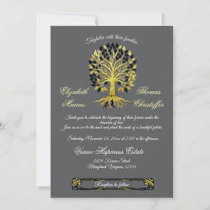 Golden Tree of Life Timeless Sophisticated Wedding Invitation