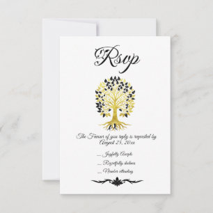Golden Tree of Life Timeless Sophisticated Wedding RSVP Card