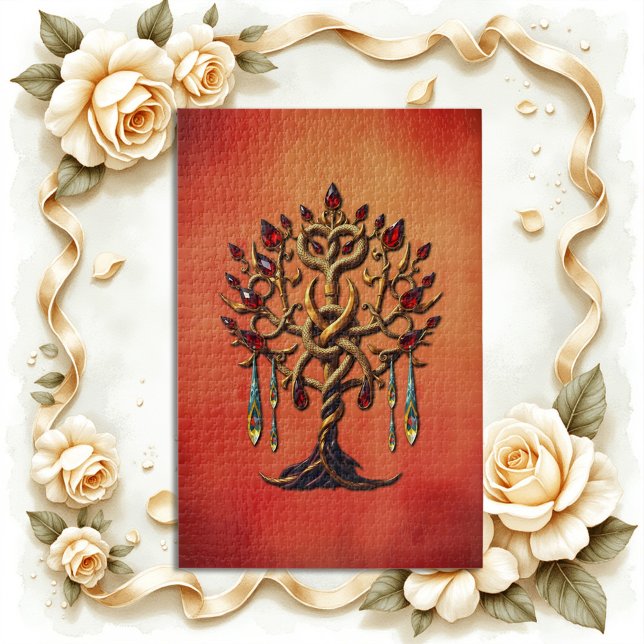 Golden Tree of Life with Red Gemstones  Jigsaw Puzzle (Creator Uploaded)