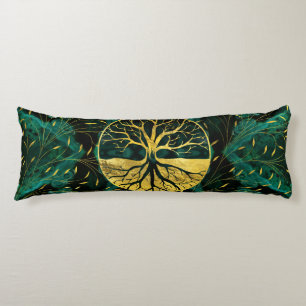 Golden Tree of Life Yggdrasil on Malachite Body Pillow