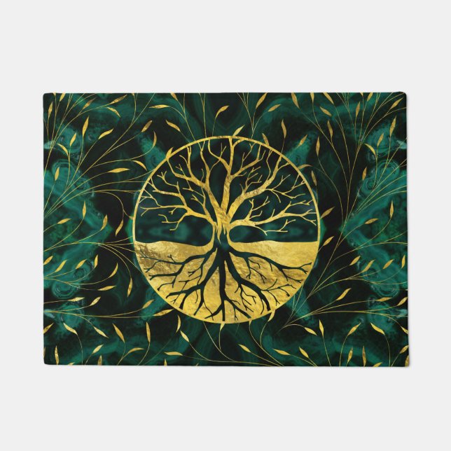 Golden Tree of Life Yggdrasil on Malachite Doormat (Front)