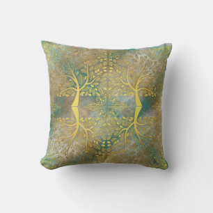 Golden Tree Reflection on Earth Tones  Throw Pillow
