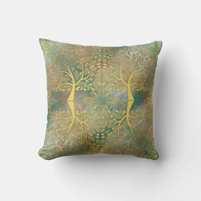 Golden Tree Reflection on Earth Tones  Throw Pillow (Front)