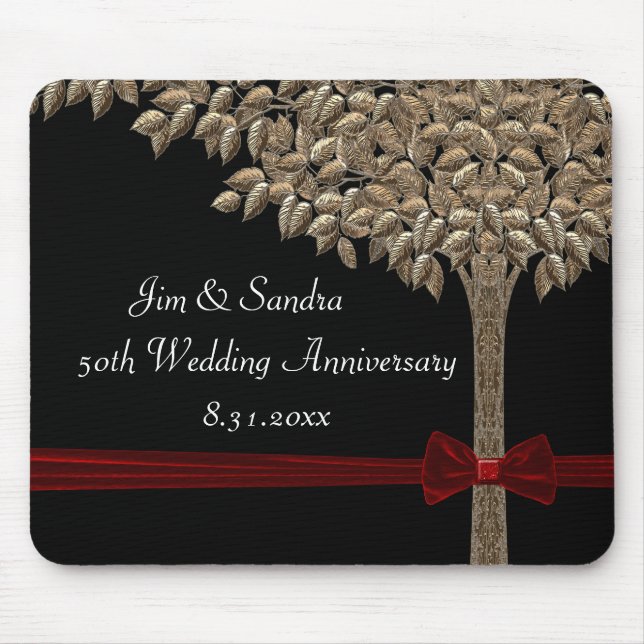 Golden Tree With Red Ribbon & Bow Mouse Pad (Front)