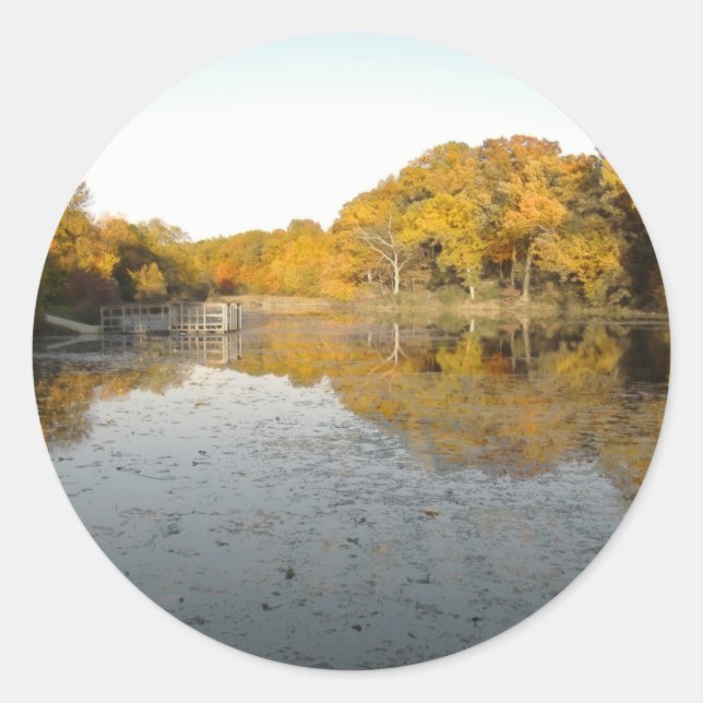 Golden Trees And Pond Classic Round Sticker (Front)